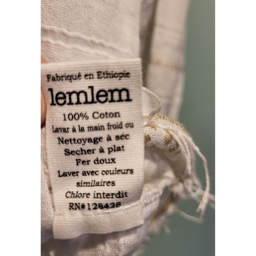 NWOT Lemlem White Gold Accent Long Sleeve Lightweight Elastic Tie Neckline Sz S - Picture 6 of 7